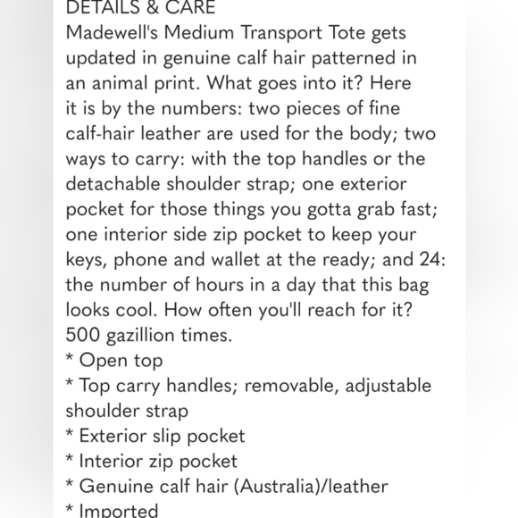 Madewell The Medium Transport Tote: Printed Calf Hair Edition - Picture 11 of 12